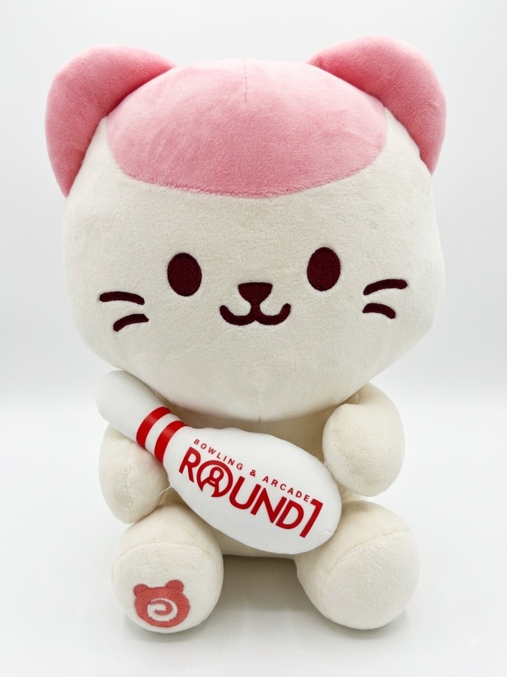 Anirollz 14” Round1 Sitting Pink Cat With Bowling Pin Plush Round 1